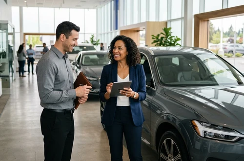 Happy customer receiving car keys